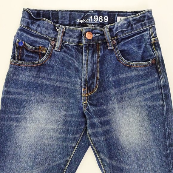 Gap Kids 1969 Slim Straight Denim Jeans Girls 10 Adjustable Waist Faded Whiskers - Picture 4 of 6